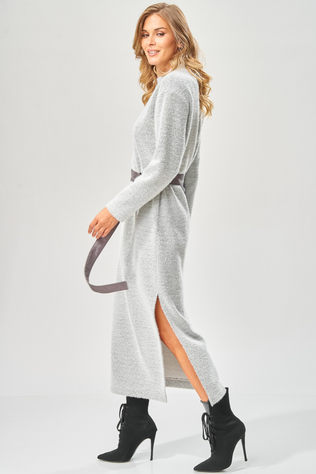 Платье LAIKONY L-573 серый + диагональ - фото 3