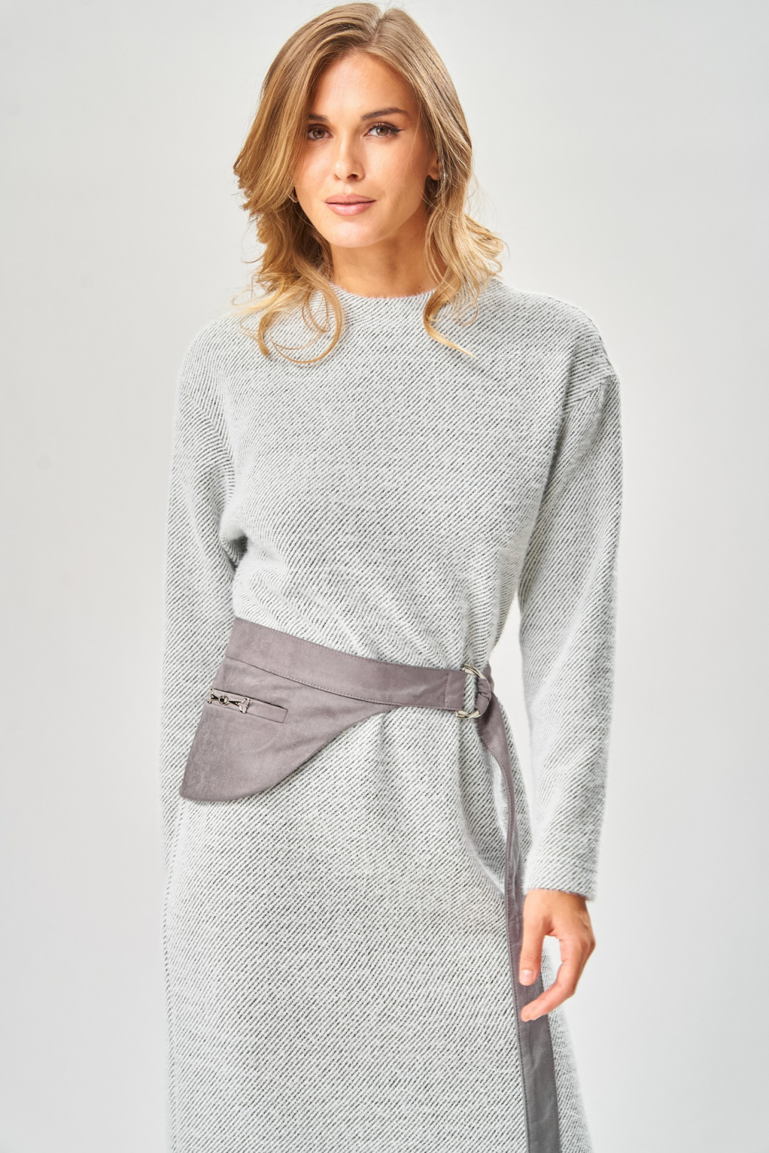 Платье LAIKONY L-573 серый + диагональ - фото 4