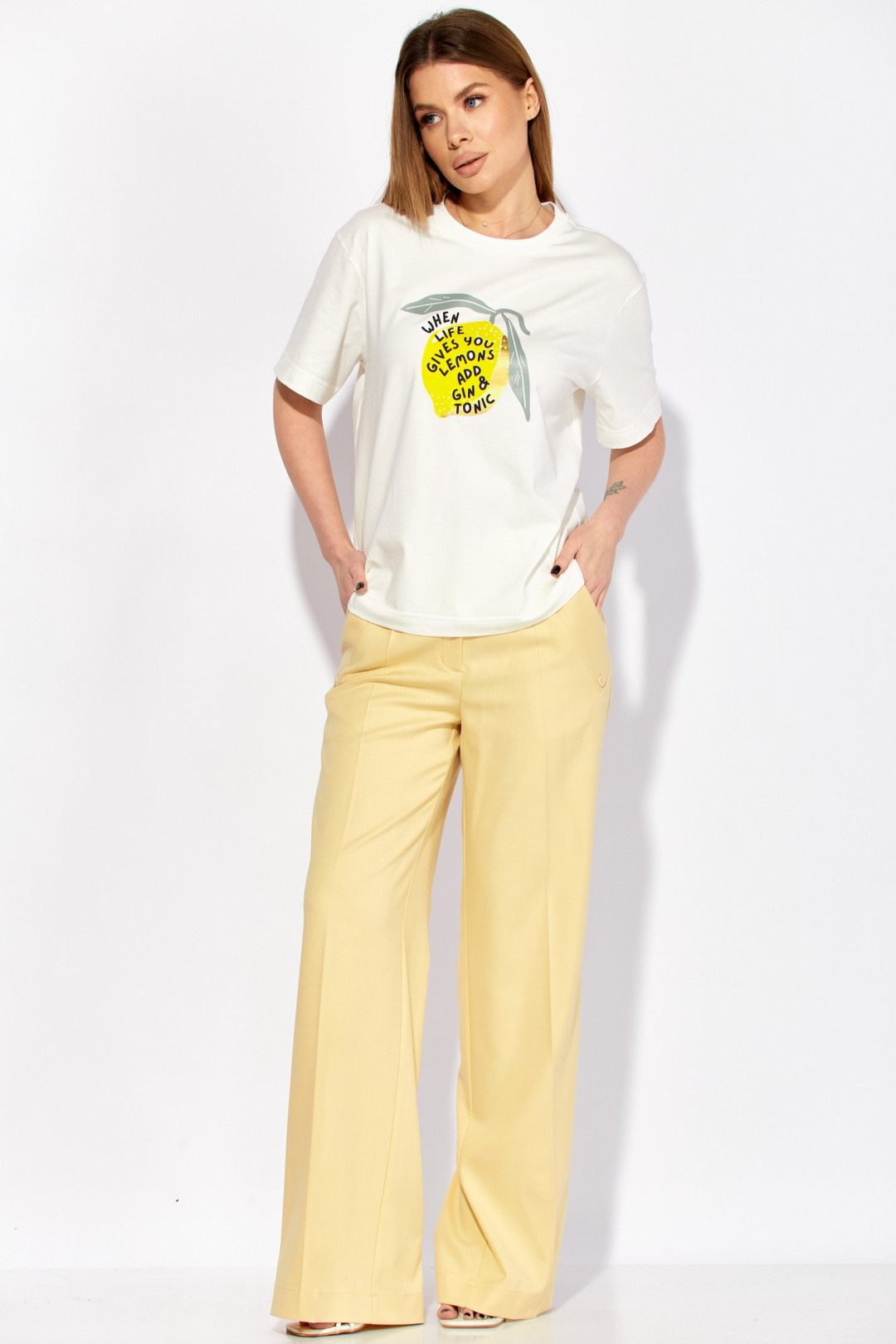 Брюки LAIKONY L-942-2 сливочный - фото 1