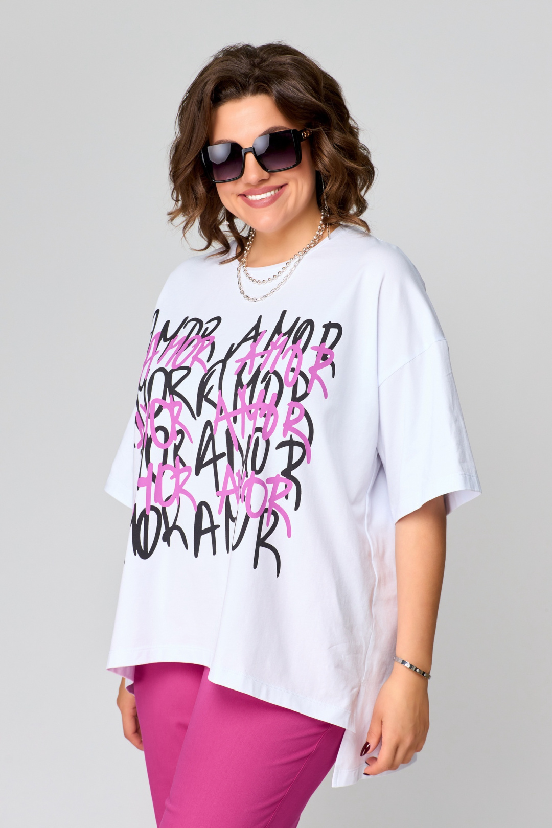 Футболка LARINI 082 белый + фуксия amor