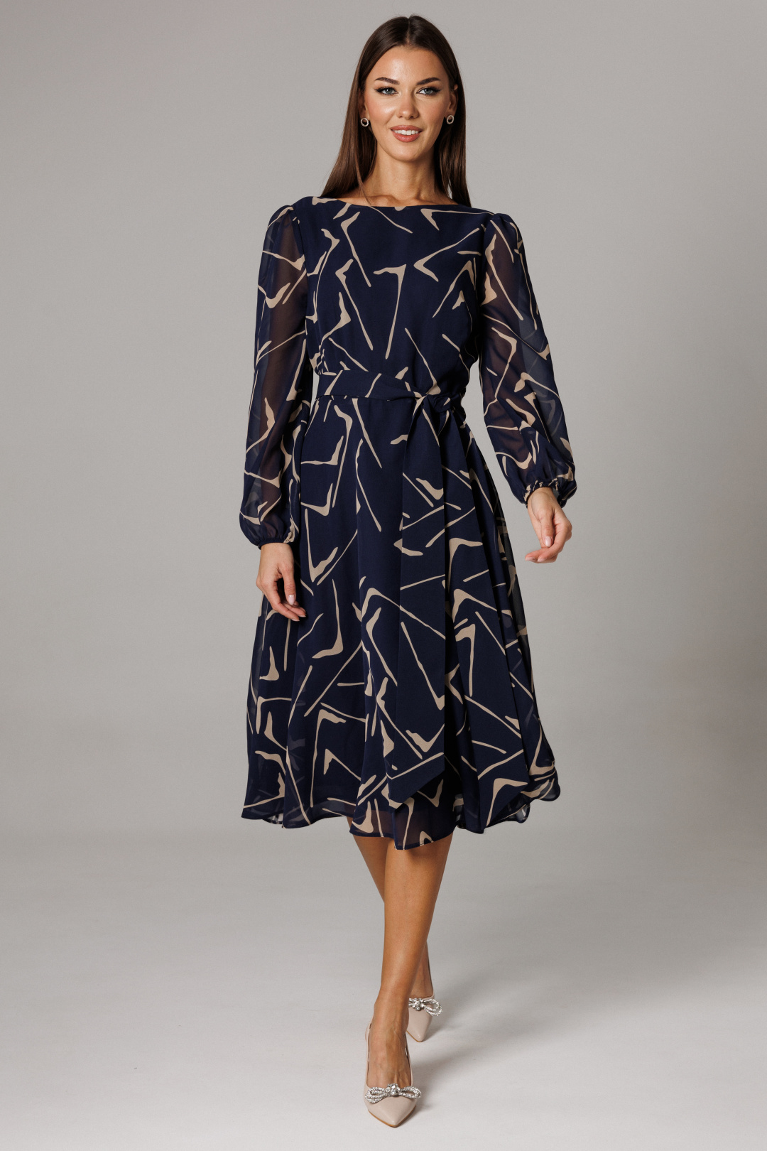 Платье Lars Style 1161 сине-бежевый принт - фото 1