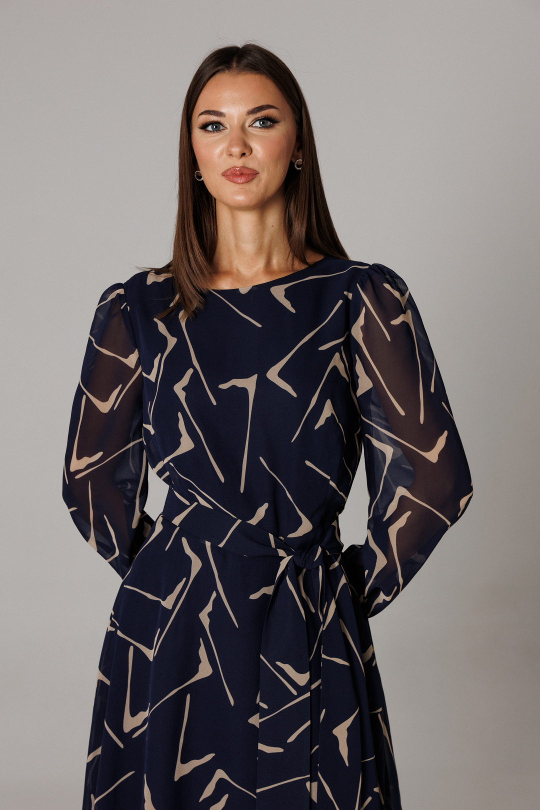 Платье Lars Style 1161 сине-бежевый принт - фото 2