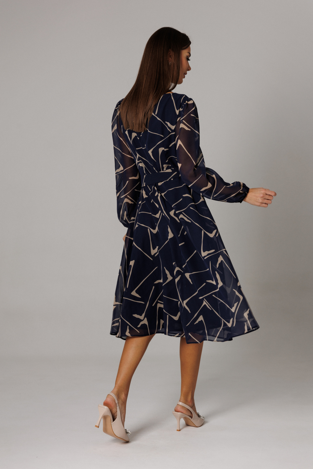 Платье Lars Style 1161 сине-бежевый принт - фото 3