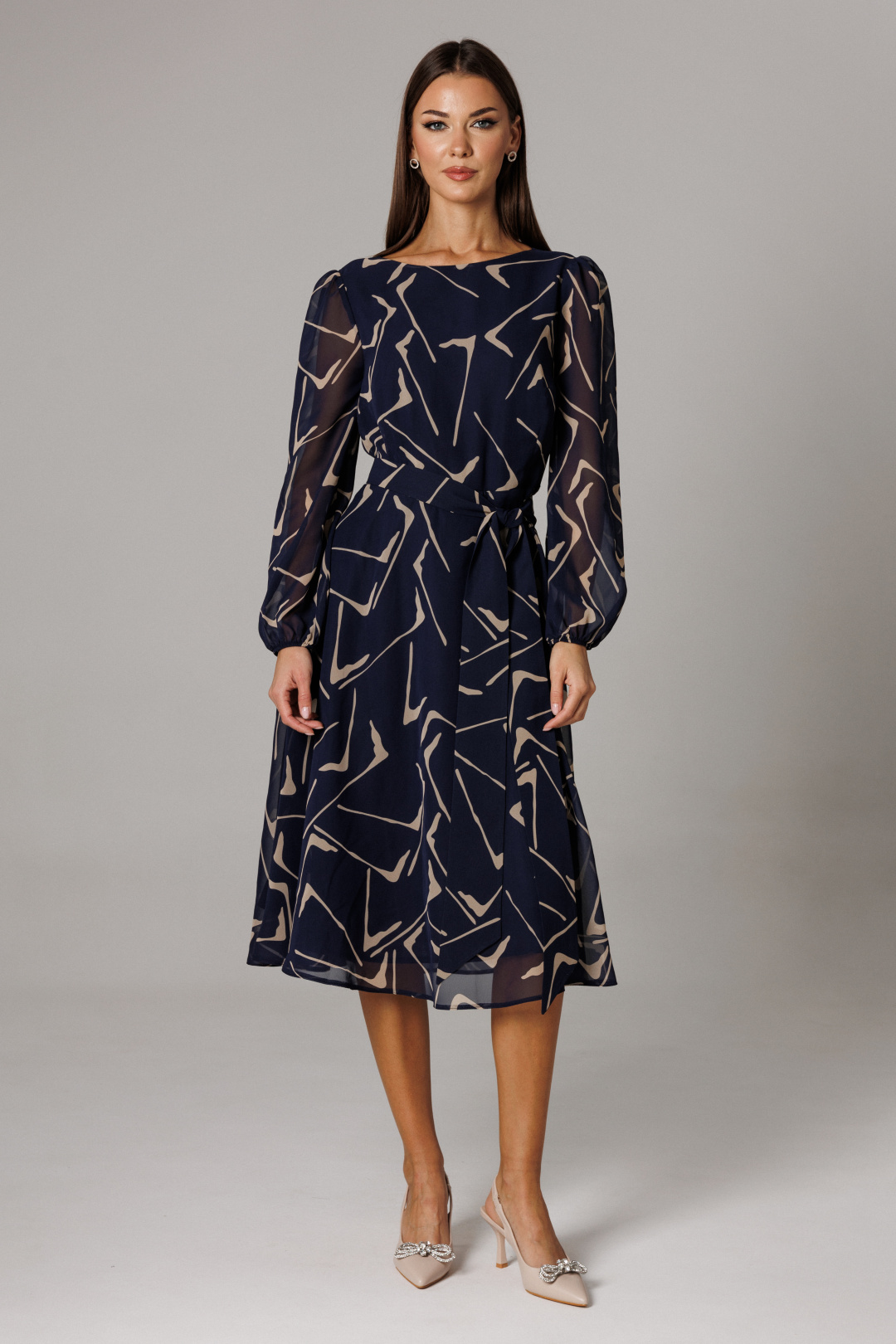 Платье Lars Style 1161 сине-бежевый принт - фото 4