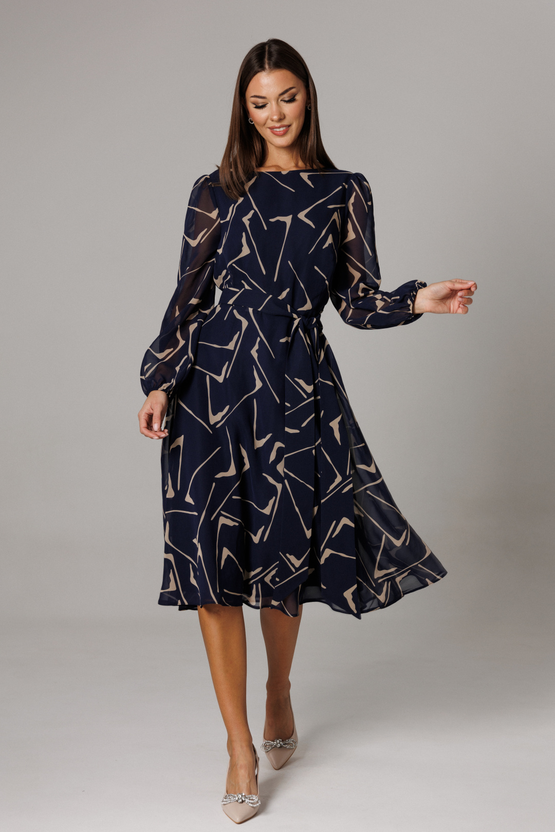 Платье Lars Style 1161 сине-бежевый принт - фото 5