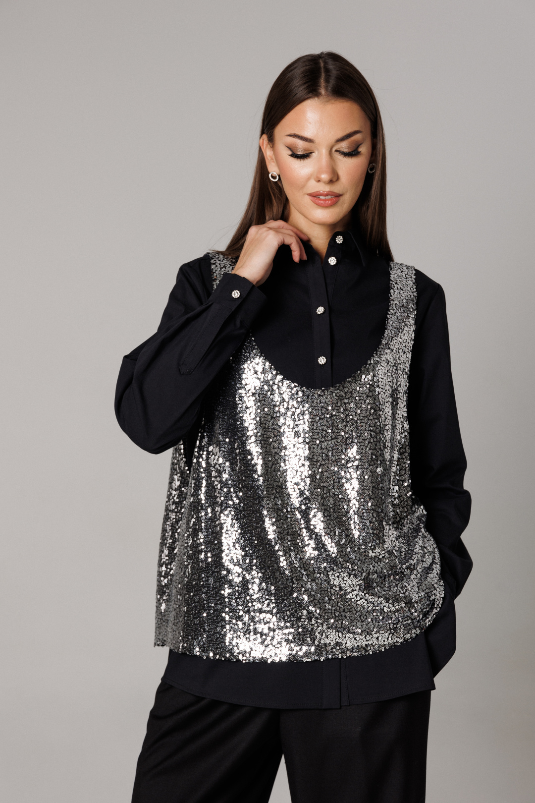 Блузка Lars Style 1168 черный+металлик - фото 2