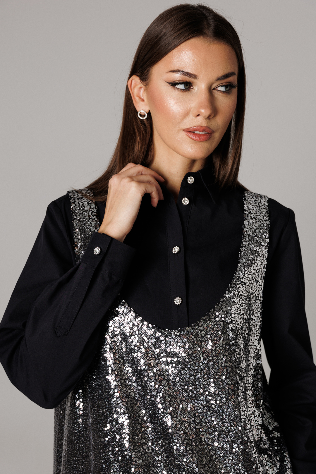 Блузка Lars Style 1168 черный+металлик - фото 3