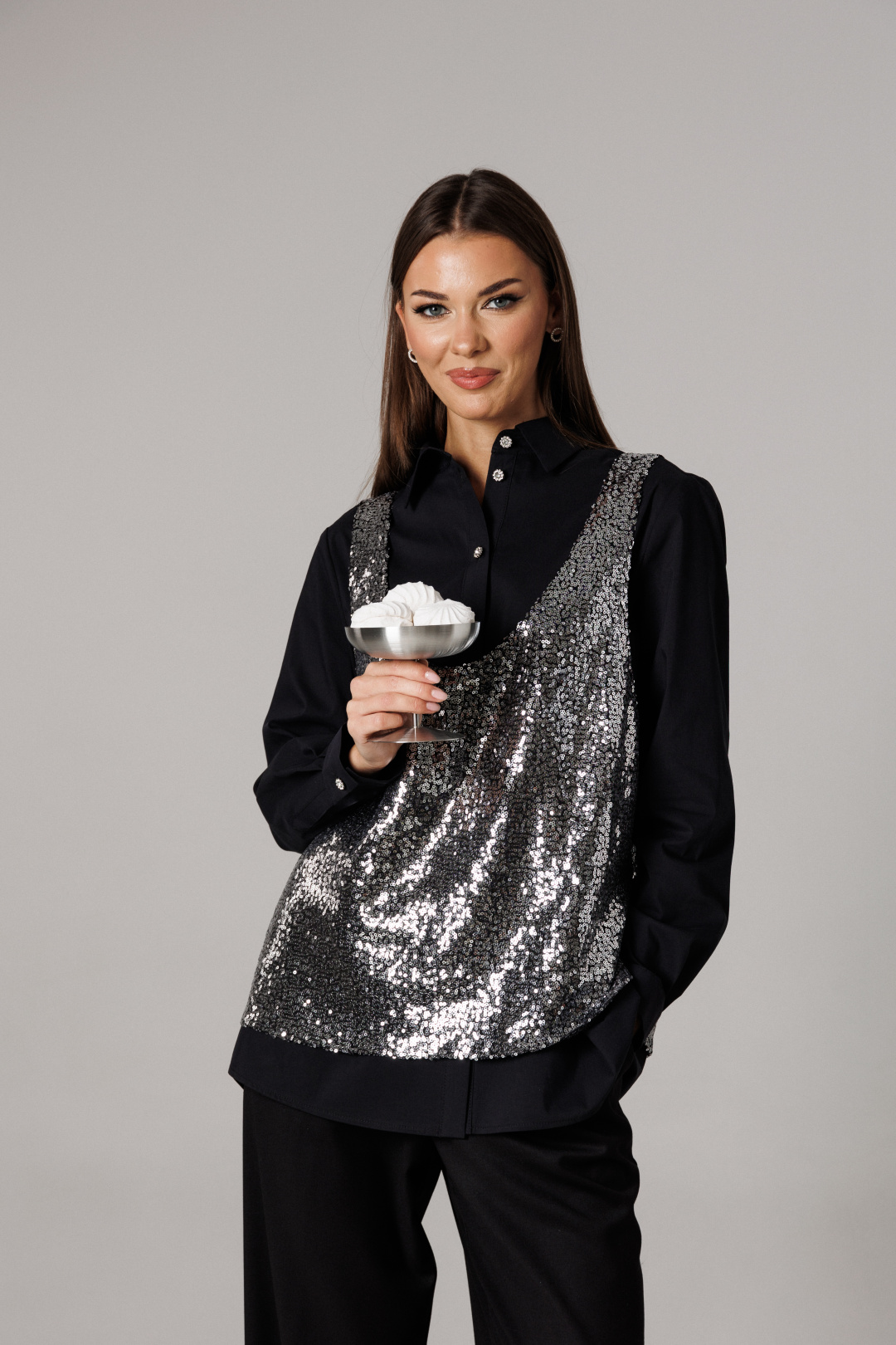 Блузка Lars Style 1168 черный+металлик - фото 5