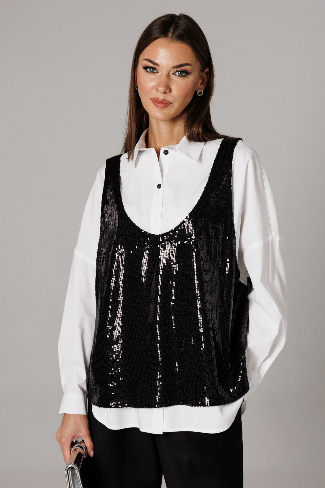 Блузка Lars Style 1171 черный+оттенки белого - фото 1