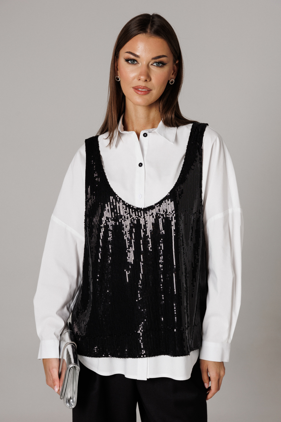 Блузка Lars Style 1171 черный+оттенки белого - фото 2