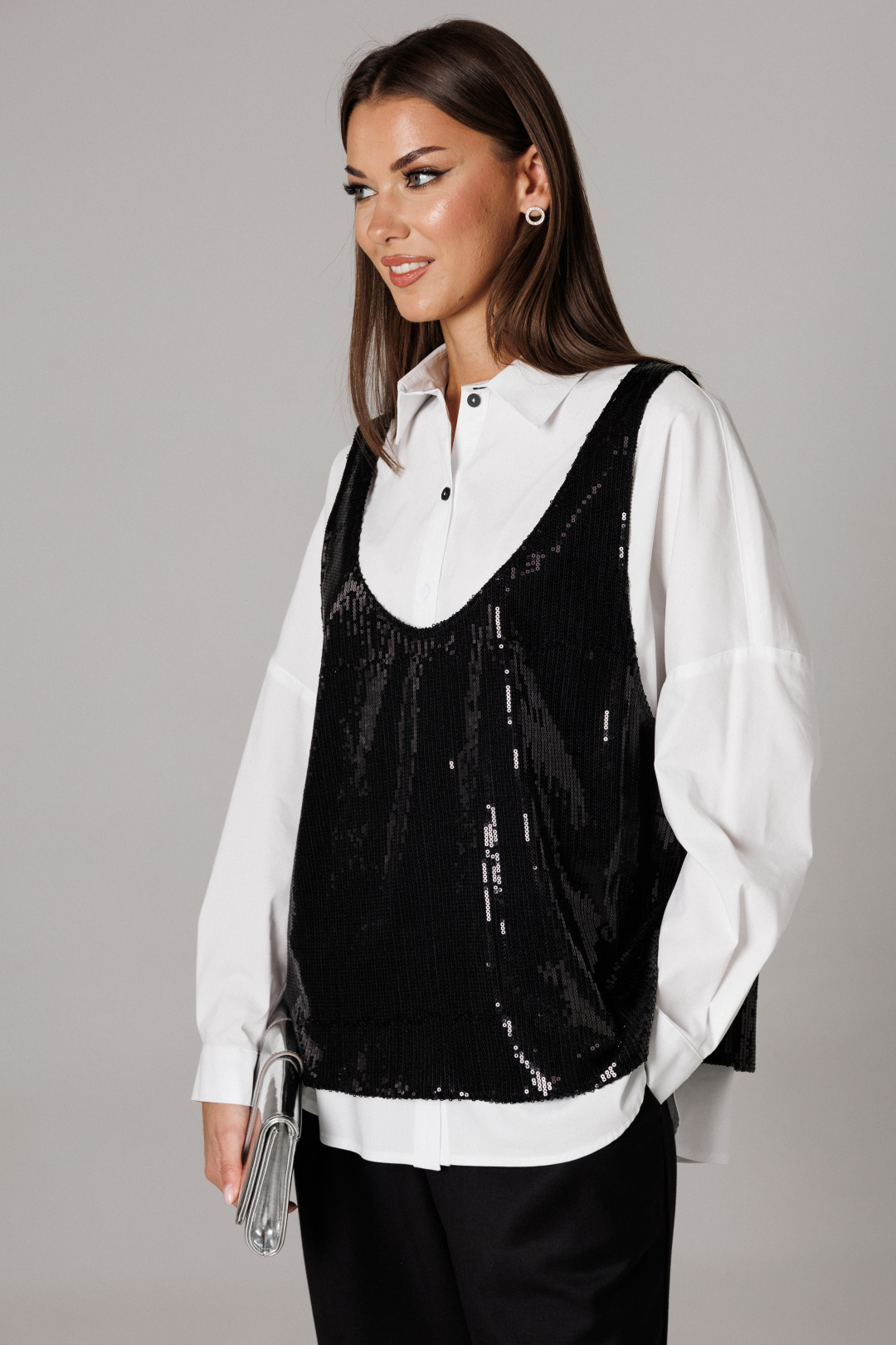 Блузка Lars Style 1171 черный+оттенки белого - фото 3
