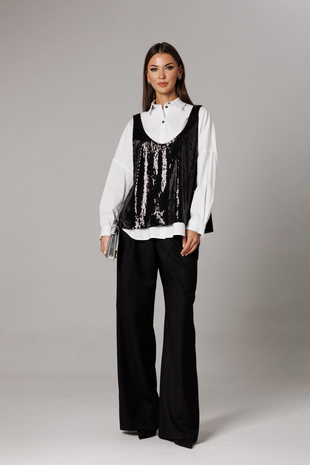 Блузка Lars Style 1171 черный+оттенки белого - фото 5