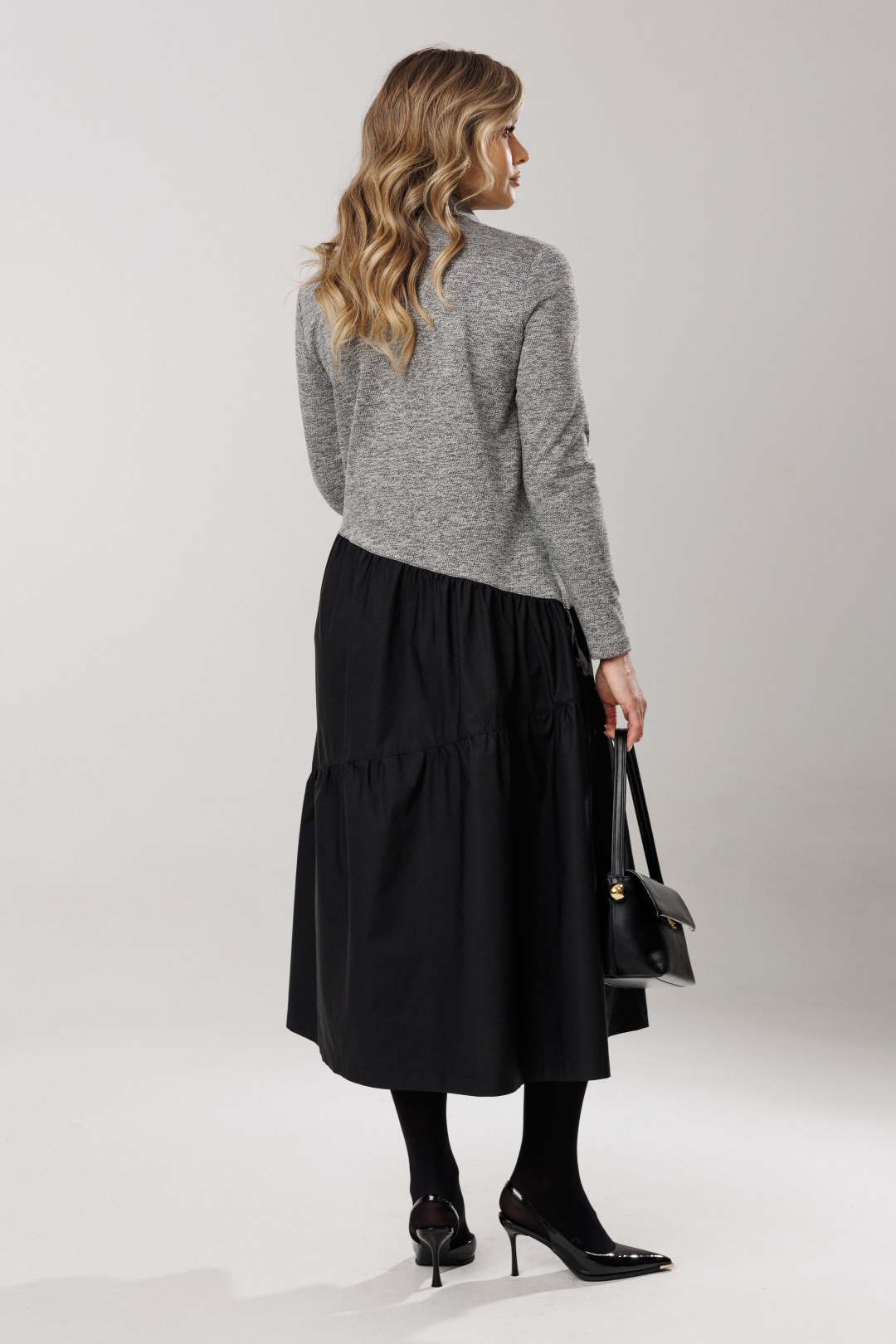 Платье Lars Style 1204 серый меланж+черный - фото 2