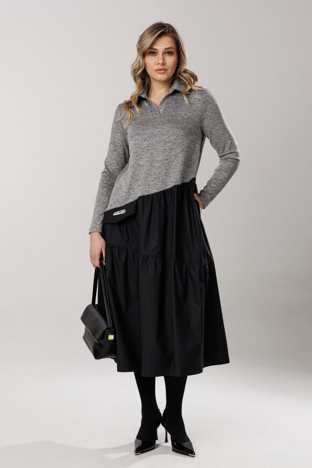 Платье Lars Style 1204 серый меланж+черный - фото 3