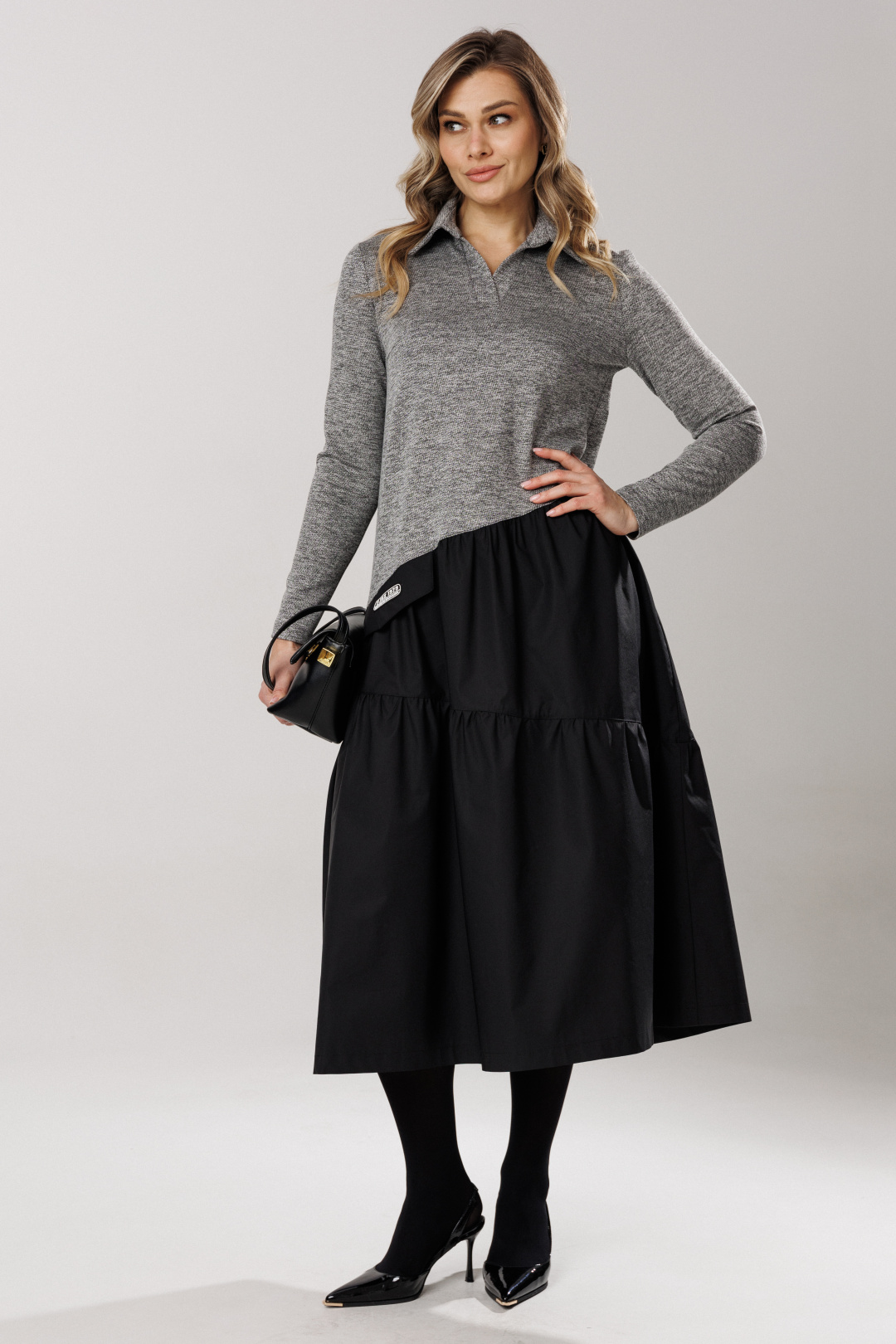 Платье Lars Style 1204 серый меланж+черный - фото 4