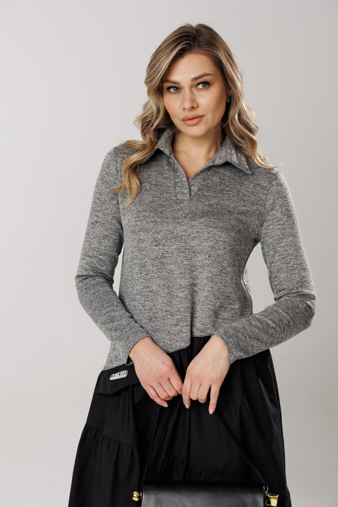 Платье Lars Style 1204 серый меланж+черный - фото 5