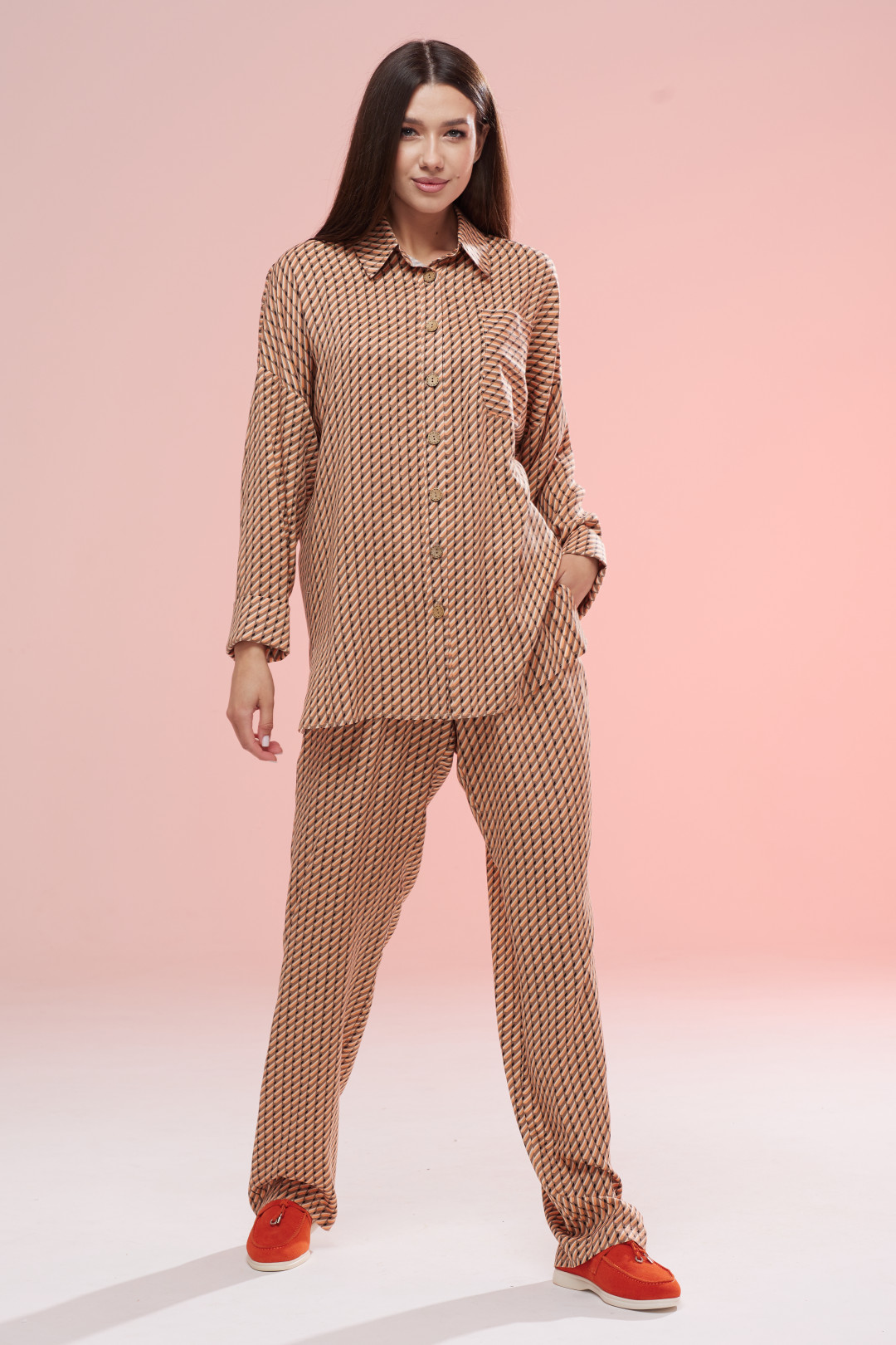 Костюм Lars Style 779 принт ромб теплых коричневых тонов с черным - фото 1