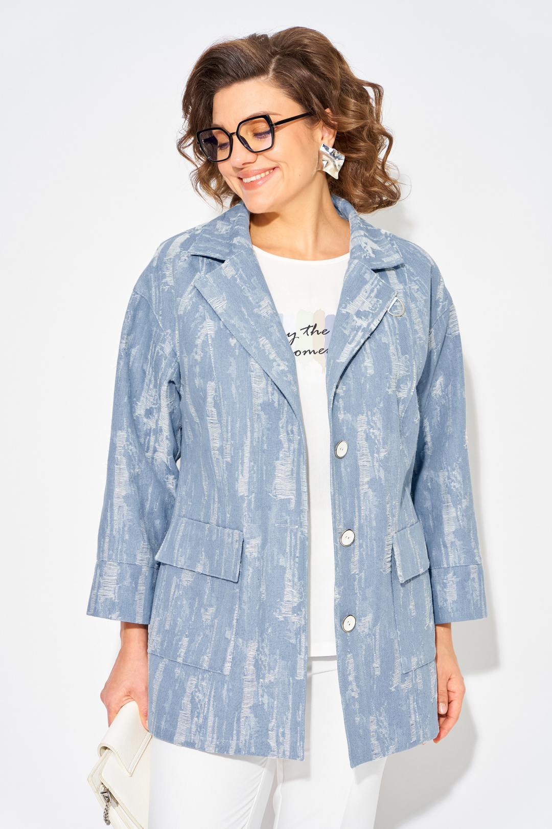 Костюм Лилиана 1505БрЛ джинс меланж, белый - фото 2