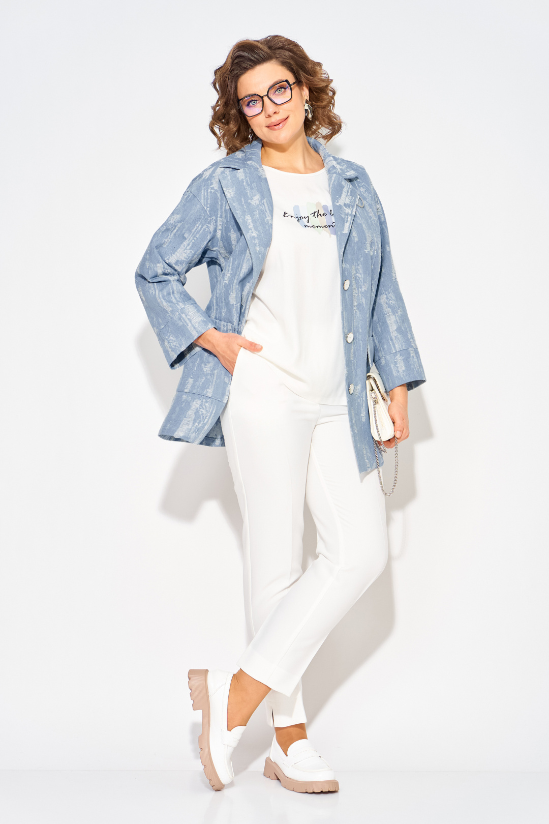 Костюм Лилиана 1505БрЛ джинс меланж, белый - фото 3