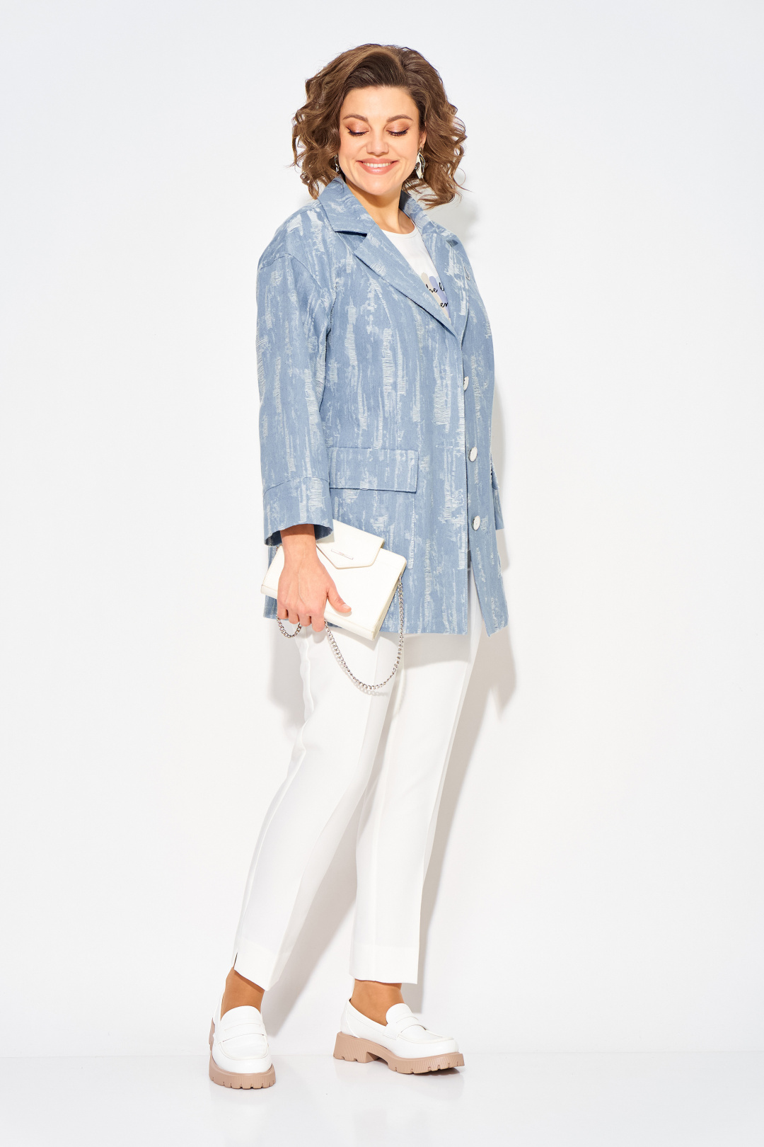 Костюм Лилиана 1505БрЛ джинс меланж, белый - фото 4