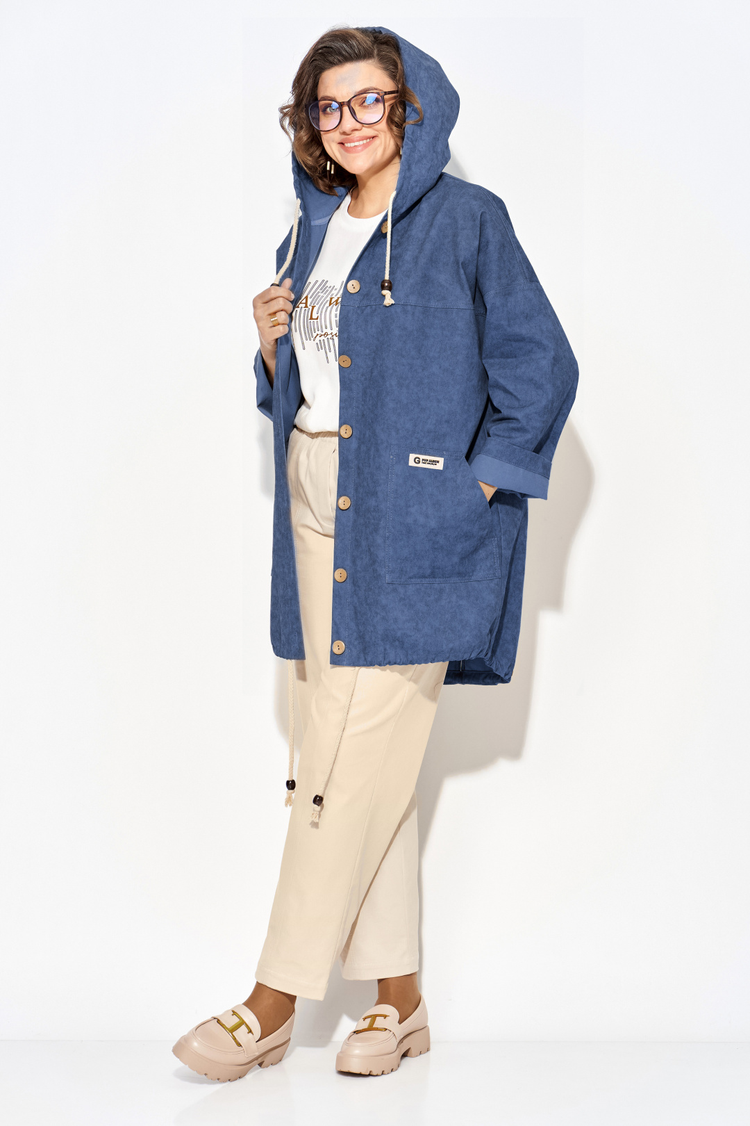 Костюм Лилиана 1509-1507 синий + экрю - фото 1