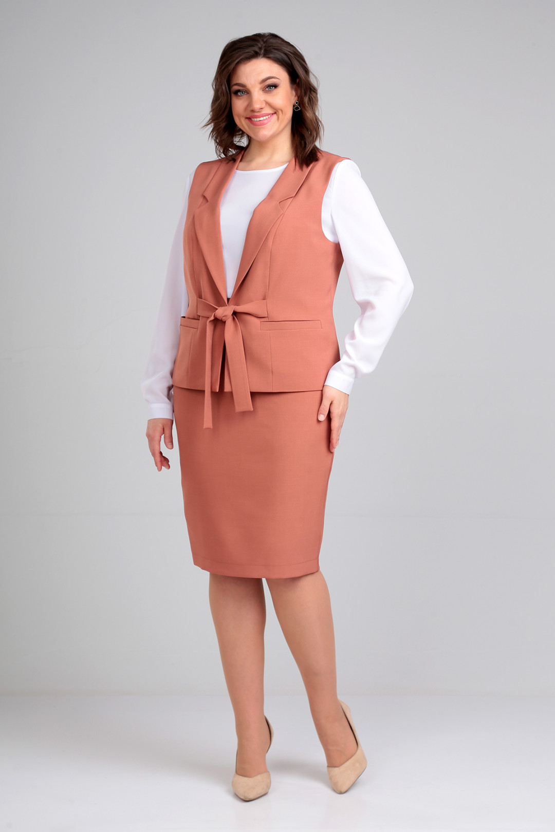 Костюм Лиона-Стиль 861 терракот с белой блузой - фото 1