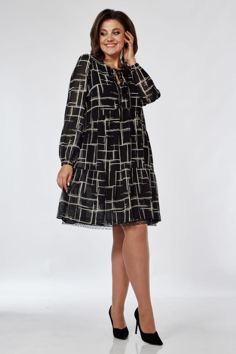 Платье Милора Стиль 1035 чёрное с белым - фото 1