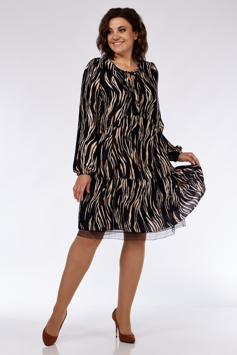 Платье Милора Стиль 1035 чёрное с бежевым - фото 1