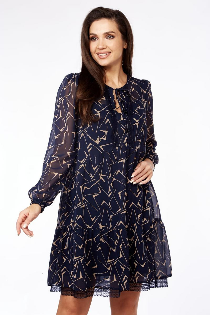 Платье Милора Стиль 10354 синее в штрихи - фото 1