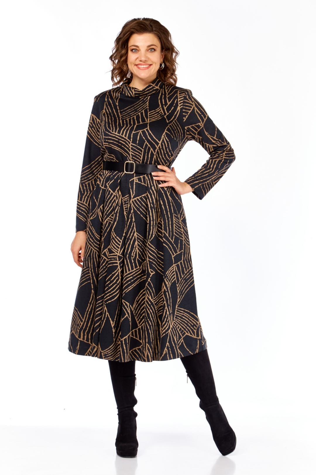 Платье Милора Стиль 1164/1 черный с листьями - фото 1