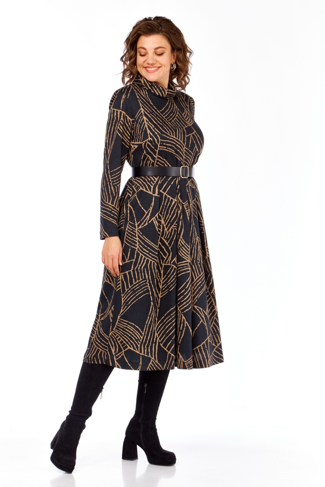 Платье Милора Стиль 1164/1 черный с листьями - фото 2