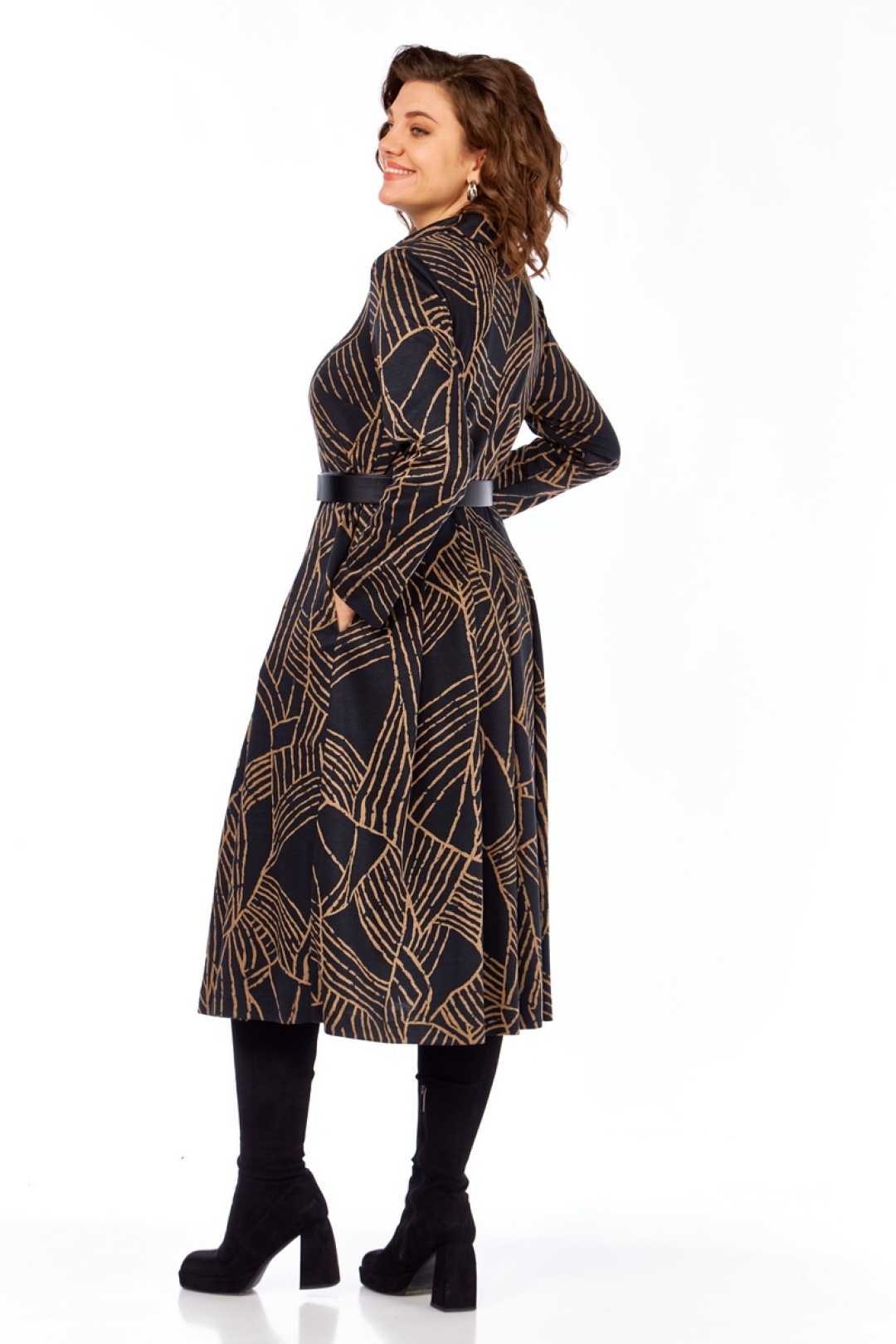 Платье Милора Стиль 1164/1 черный с листьями - фото 3