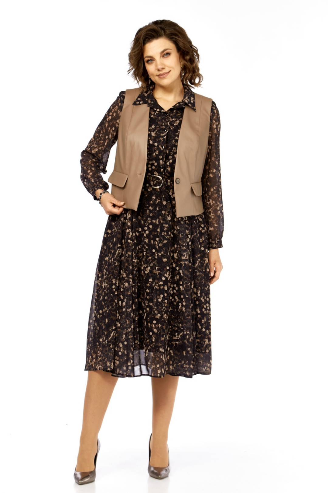 Костюм Милора Стиль 1380-1 черный + капучино кружочки