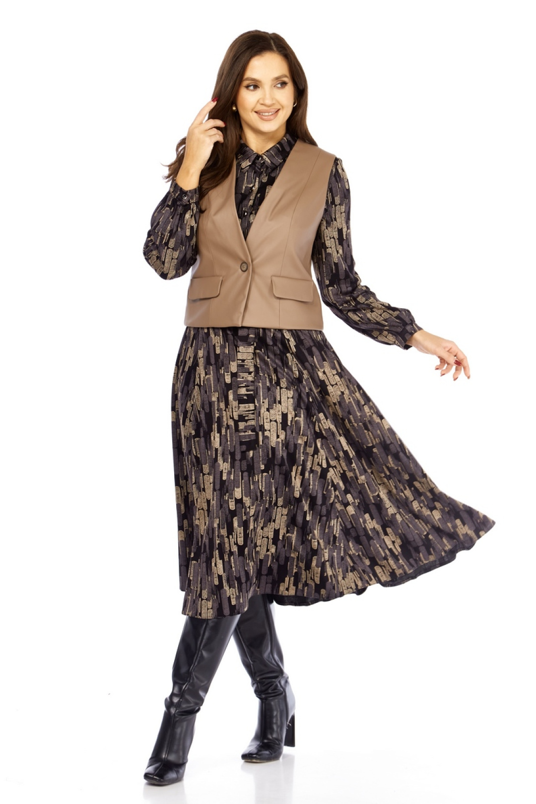 Костюм Милора Стиль 1380-1 черный + капучино (штрихи)