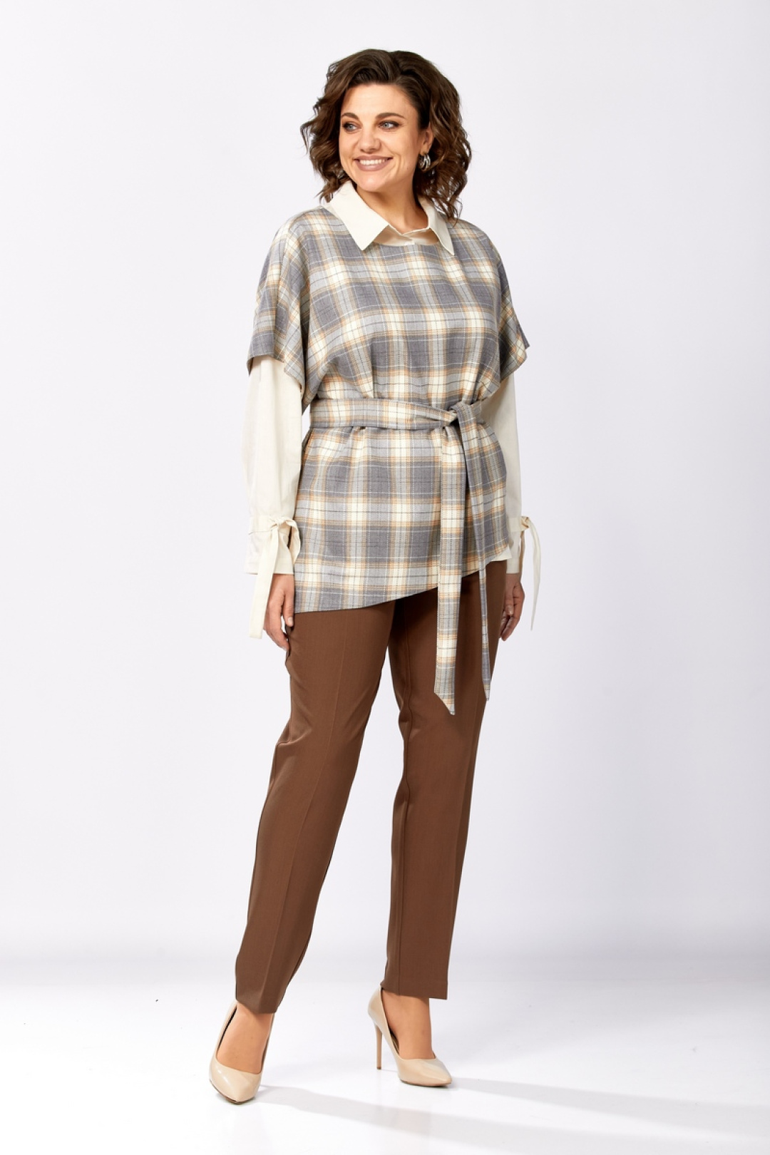 Костюм Милора Стиль 1388 серый+шоколад - фото 1