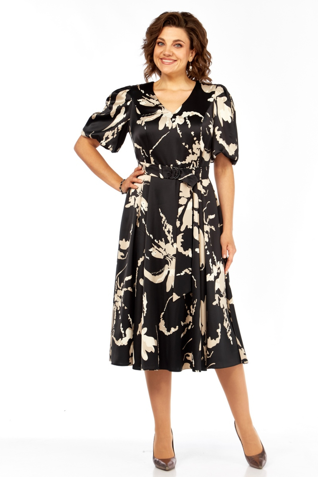 Платье Милора Стиль 1419 черный + принт - фото 1