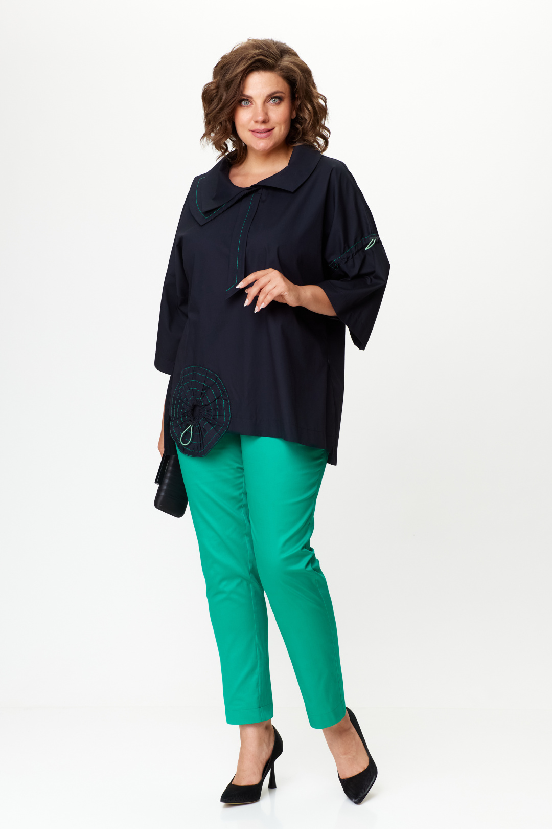 Костюм Мишель Шик 1385 черный, бирюза - фото 2