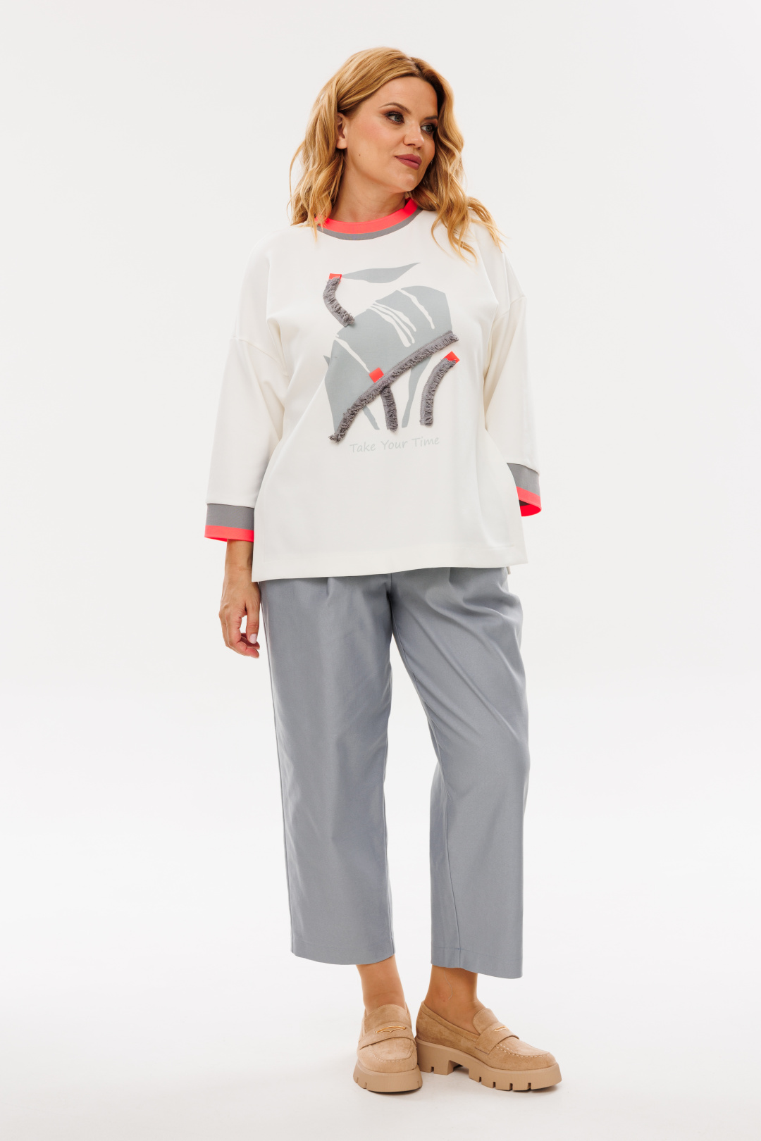 Костюм Мишель Шик 1389 серый, молоко - фото 1