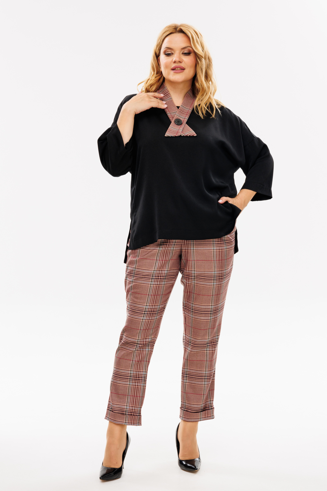 Костюм Мишель Шик 1391 бордо, черный - фото 1