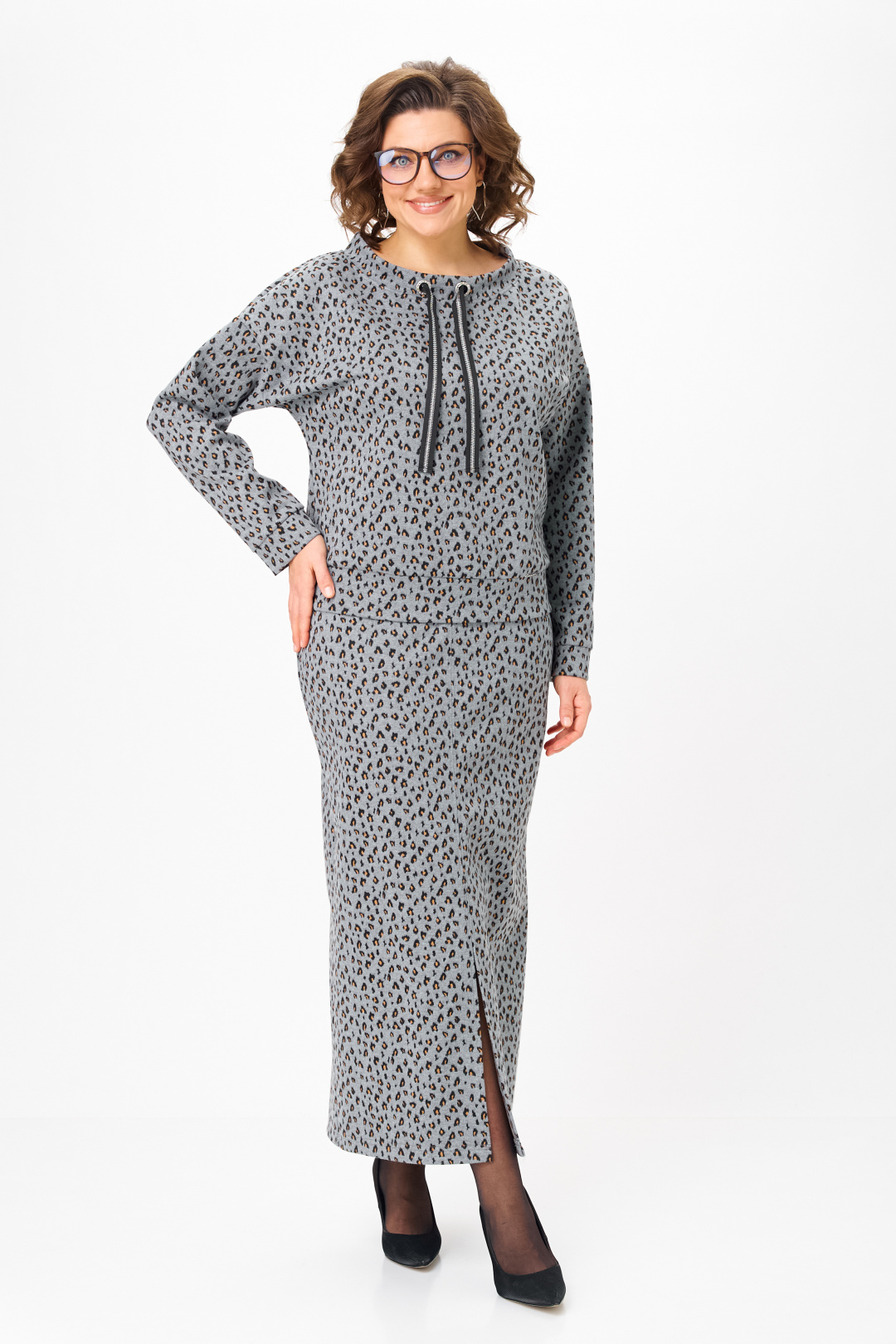 Костюм Мишель Шик 1444 серый+лео - фото 2