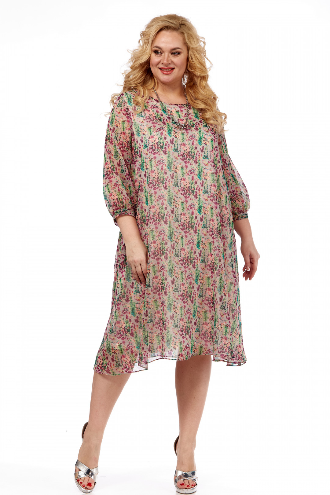 Платье Мишель Шик 2127 бежевый, цветы - фото 5