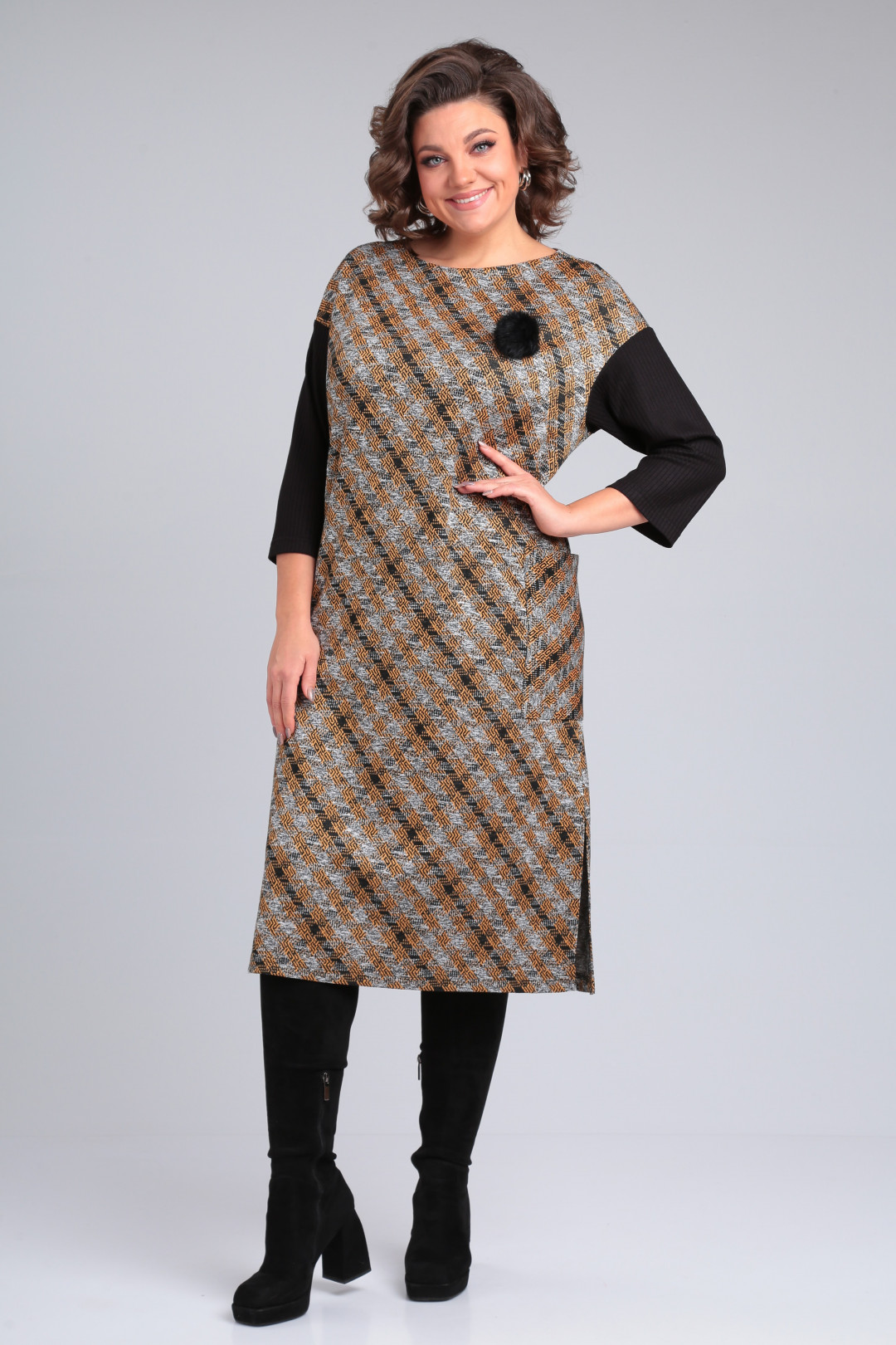 Платье Мишель Шик 2150 черный, горчичный