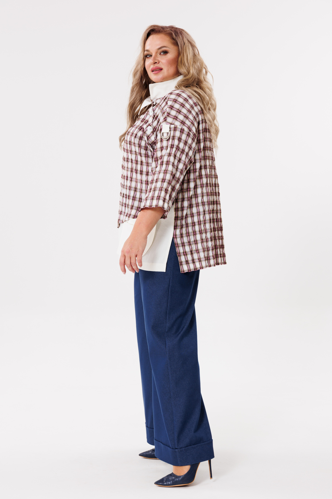 Блузка Мишель Шик 751/1 клетка, бежевый - фото 3