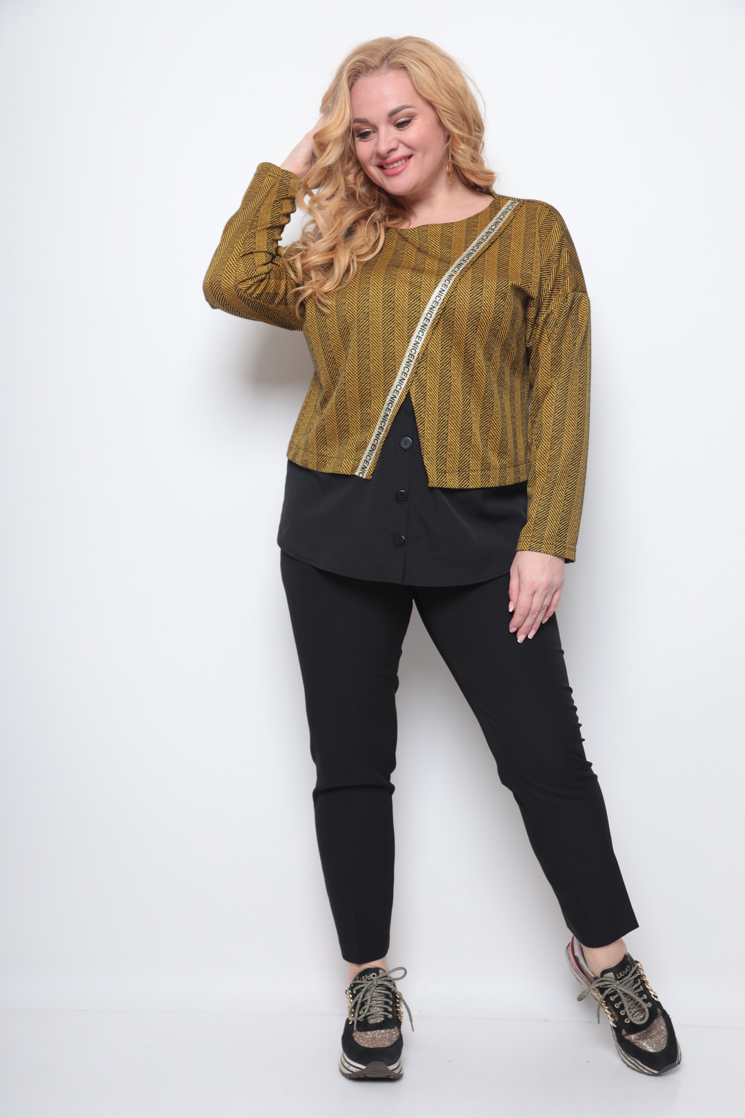 Джемпер Мишель Шик 755 горчичный, черный - фото 3