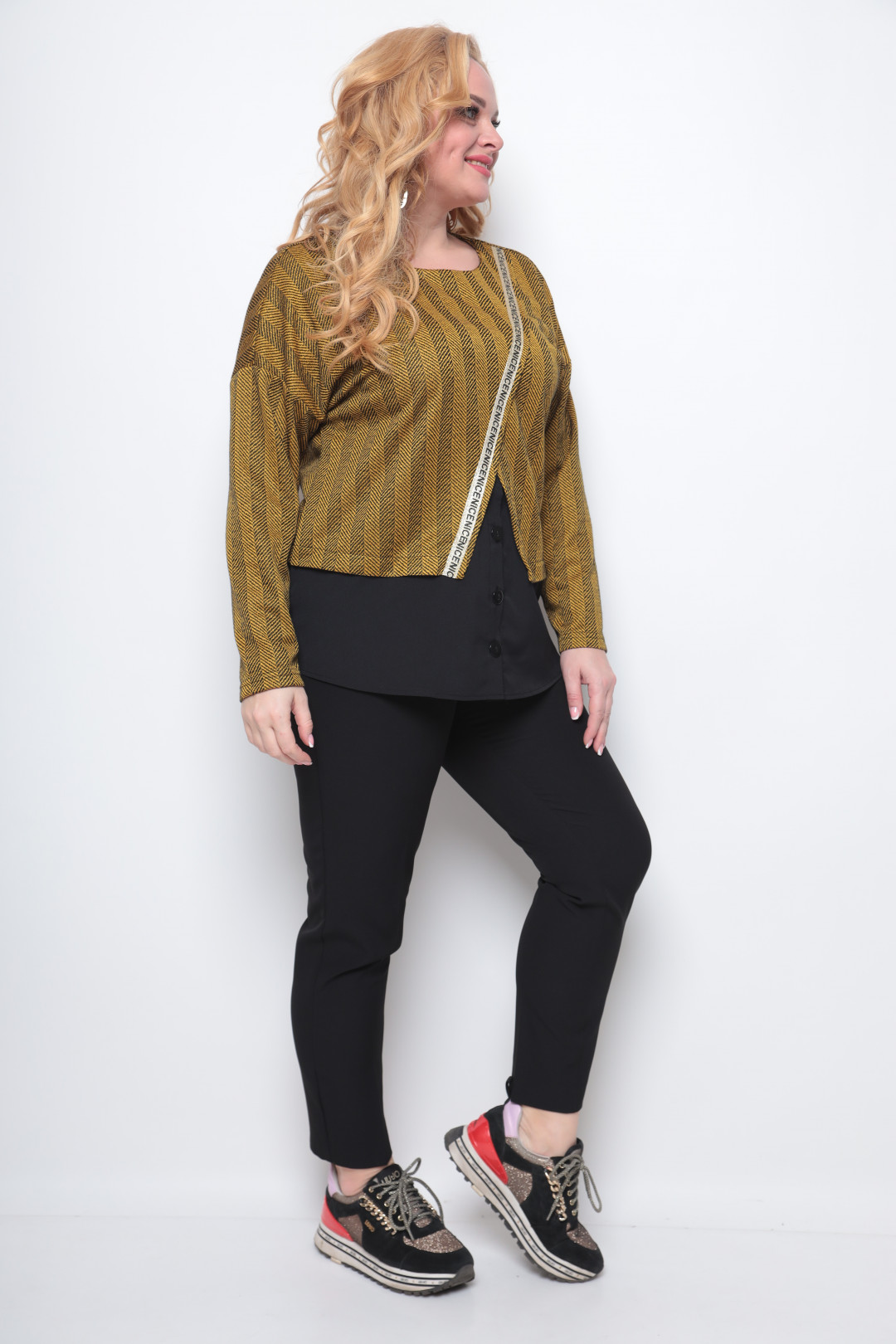 Джемпер Мишель Шик 755 горчичный, черный - фото 5