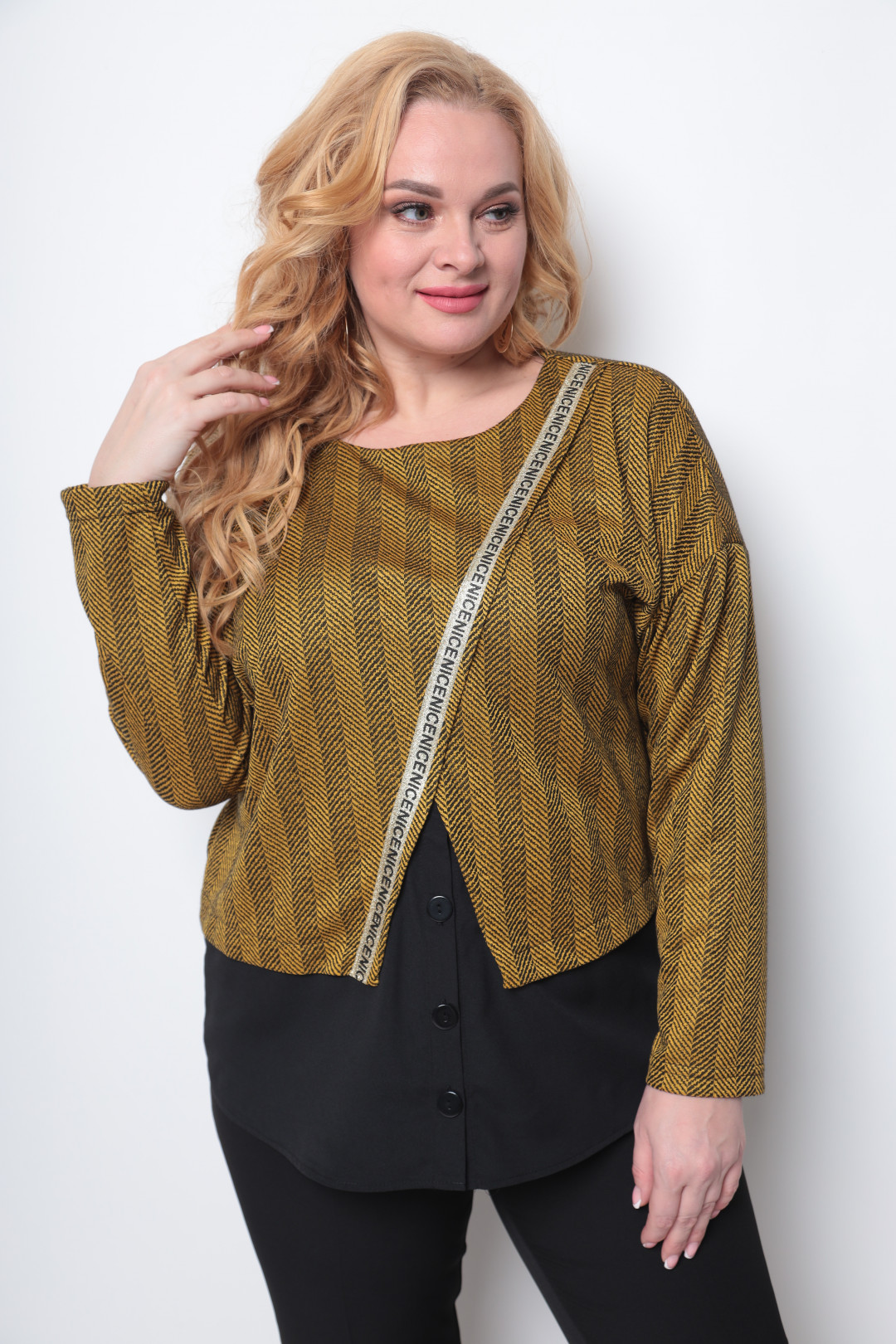 Джемпер Мишель Шик 755 горчичный, черный - фото 1