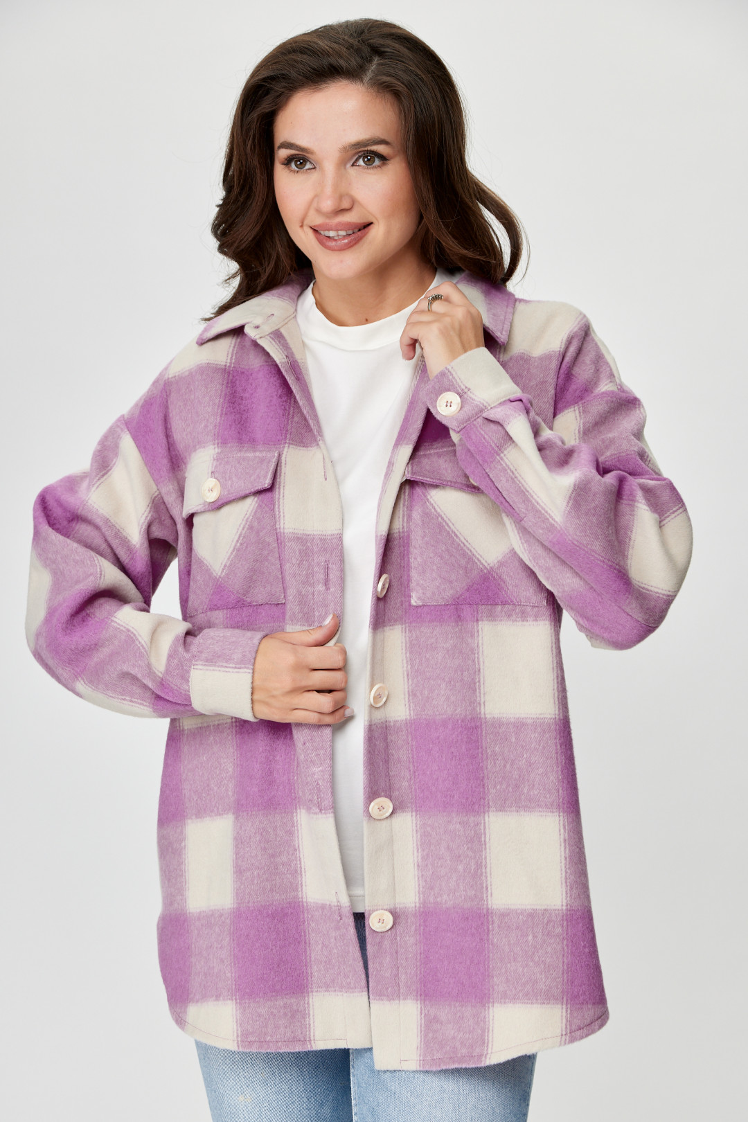 Блузка Мишель Шик 777 розовый, клетка - фото 1