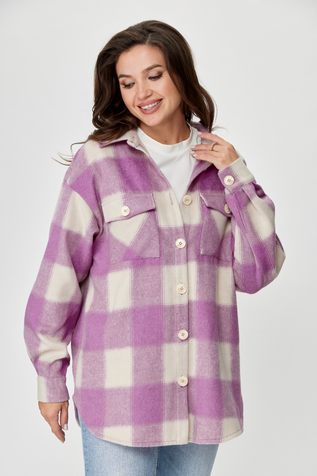 Блузка Мишель Шик 777 розовый, клетка - фото 2