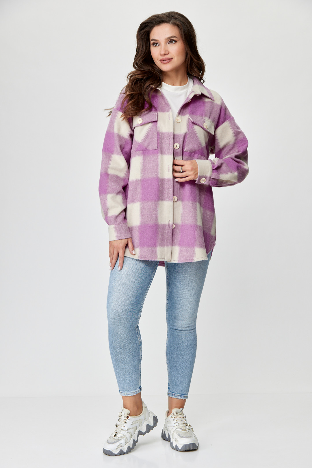 Блузка Мишель Шик 777 розовый, клетка - фото 4