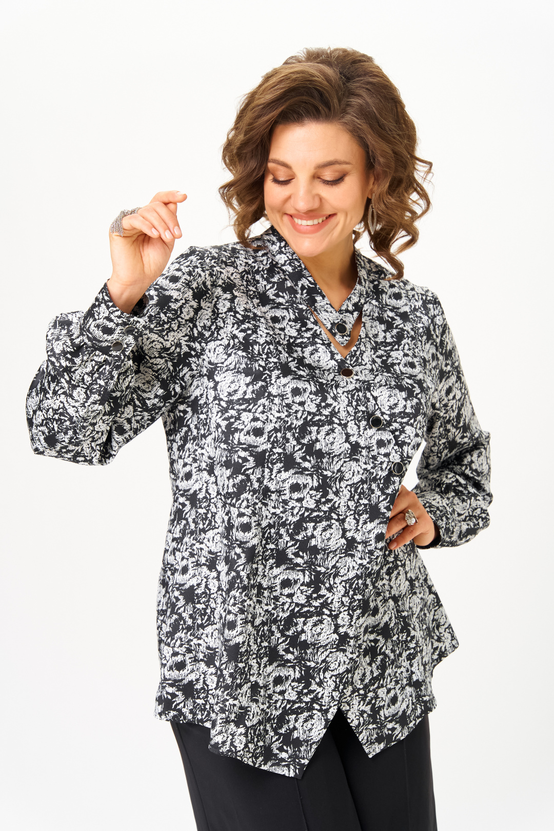 Блузка Мишель Шик 796  черно-белый+ розы - фото 2